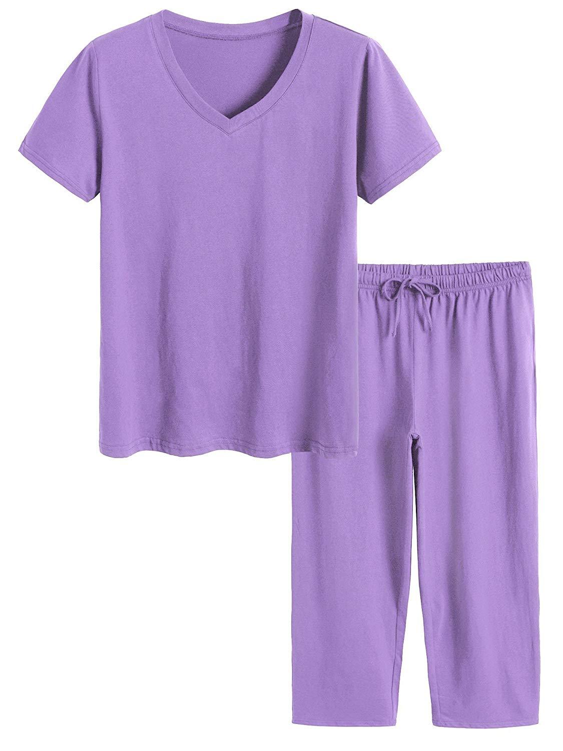 Women's Cotton Pajamas Set Tops and Capri Pants Sleepwear - Latuza