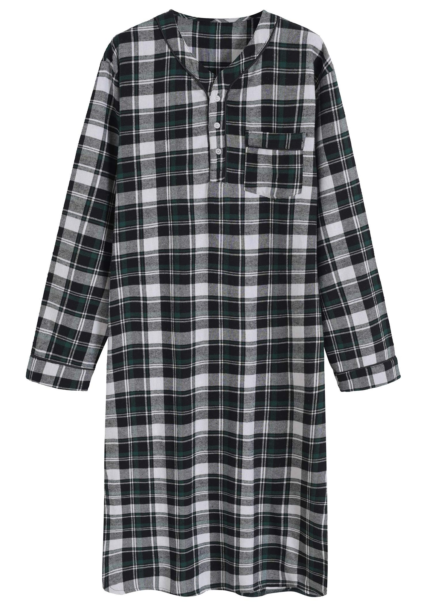 Men's Cotton Flannel Nightshirt Sleep Shirt