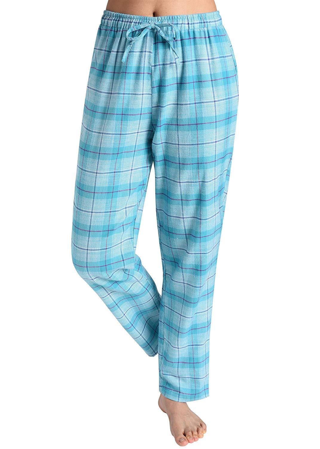 Women's Pajama Pants Light Blue Plaid Relaxed Lounge Pants for