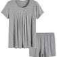 Women’s Pajamas Pleated Loungewear Top Shorts Bamboo Pjs Set - Latuza