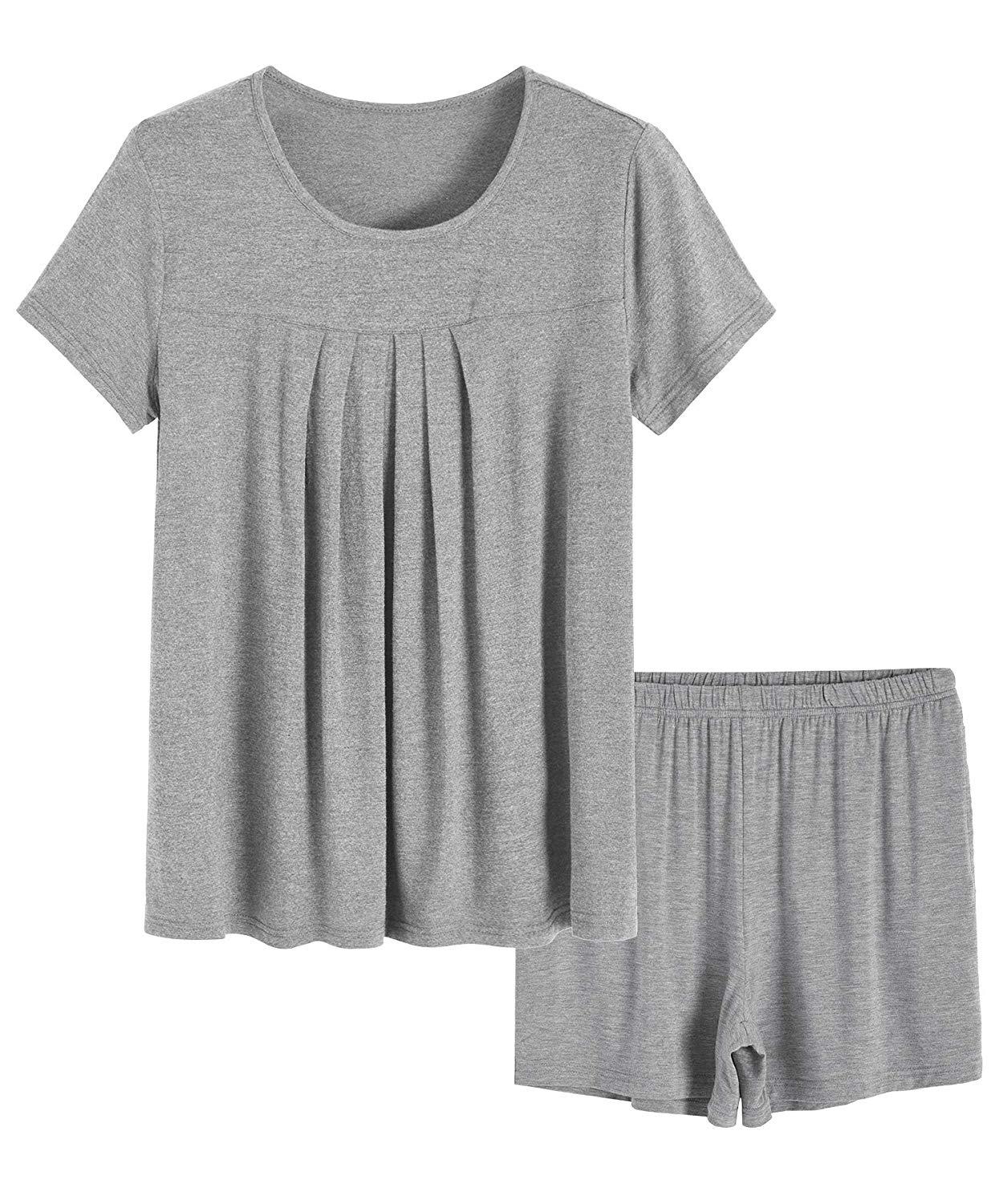 Women’s Pajamas Pleated Loungewear Top Shorts Bamboo Pjs Set - Latuza