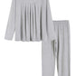 Women's Long Sleeves Pleated Front Tops Pajamas Pants with Pockets - Latuza