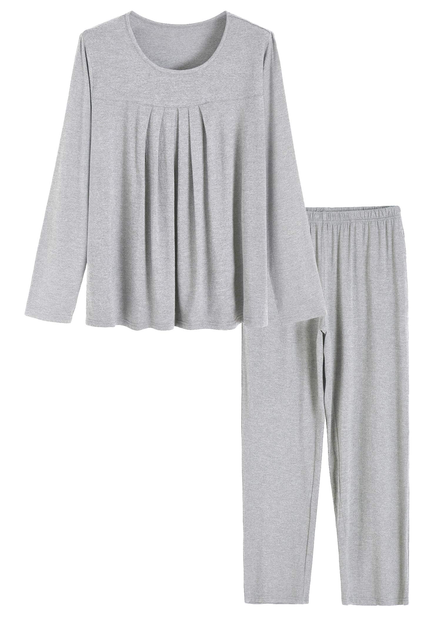 Women's Long Sleeves Pleated Front Tops Pajamas Pants with Pockets - Latuza