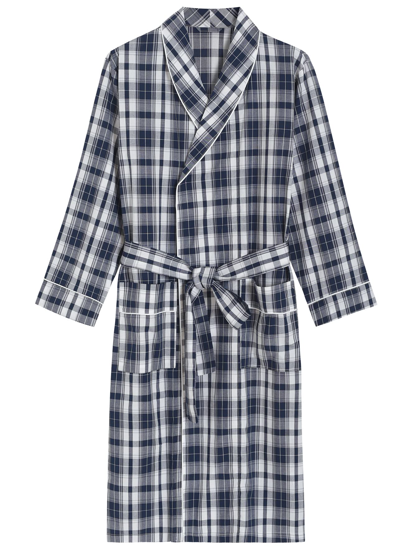 Men's Woven Cotton Robe Long Sleeves Bathrobe - Latuza