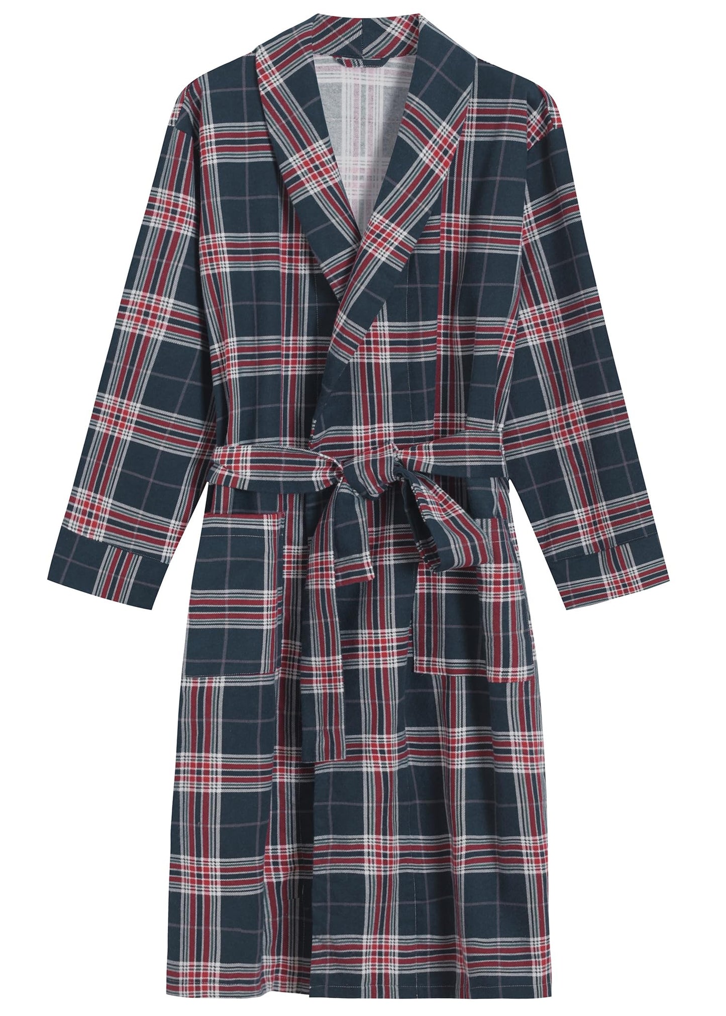 Men's Cotton Flannel Robe Soft Plaid Bathrobe - Available in Big & Tall - Latuza