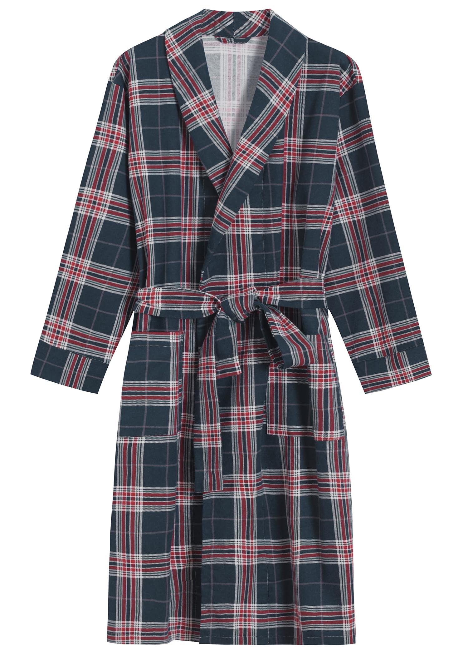 Men's Cotton Flannel Robe Soft Plaid Bathrobe - Available in Big & Tall - Latuza