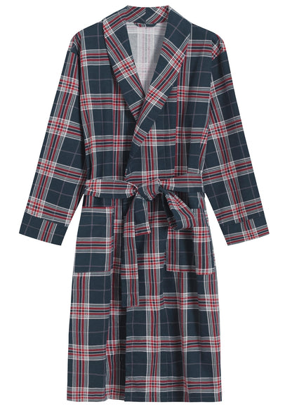 Men's Cotton Flannel Robe Soft Plaid Bathrobe - Available in Big & Tall - Latuza