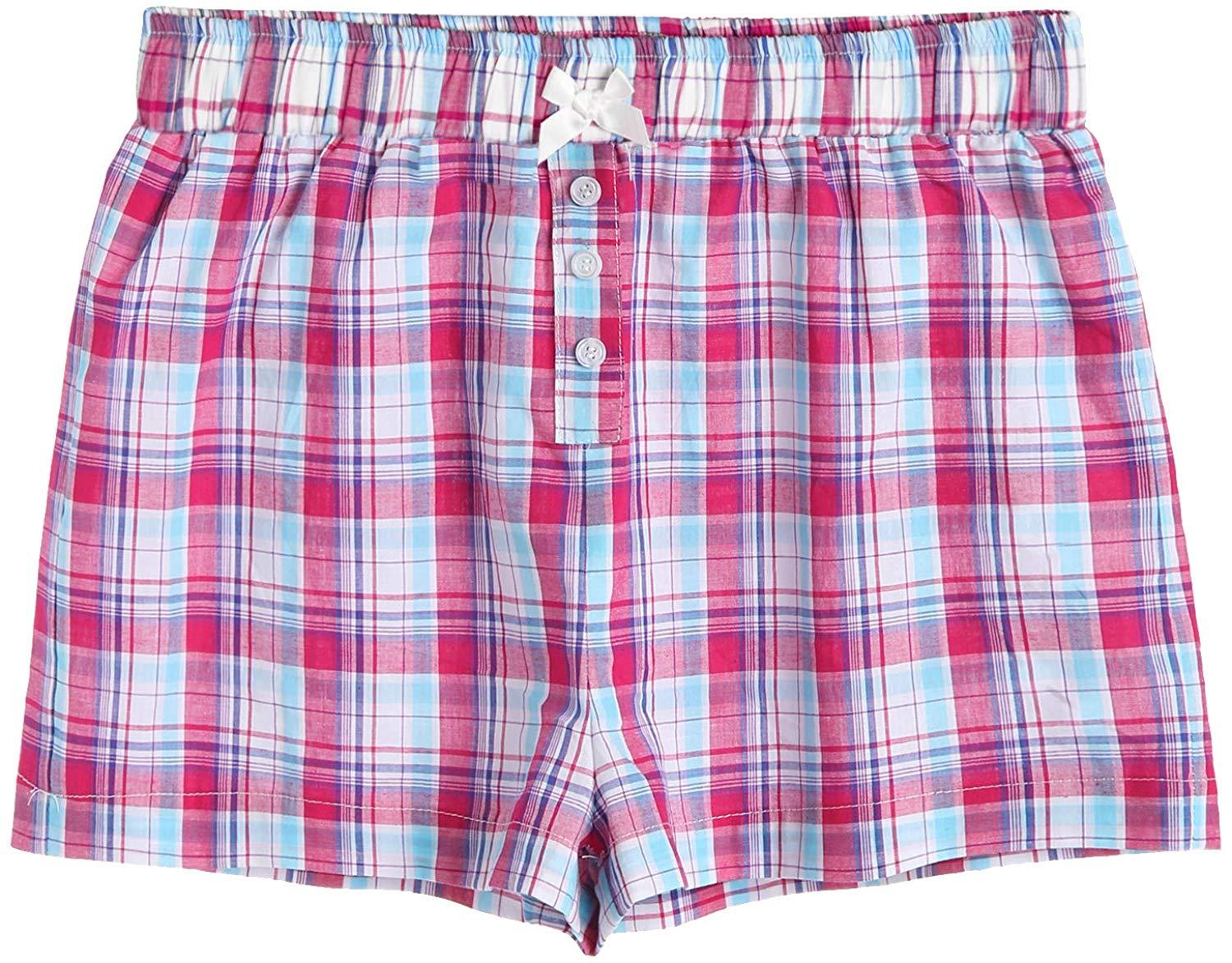Women's Sleepwear Cotton Plaid Pajama Boxer Shorts - Latuza