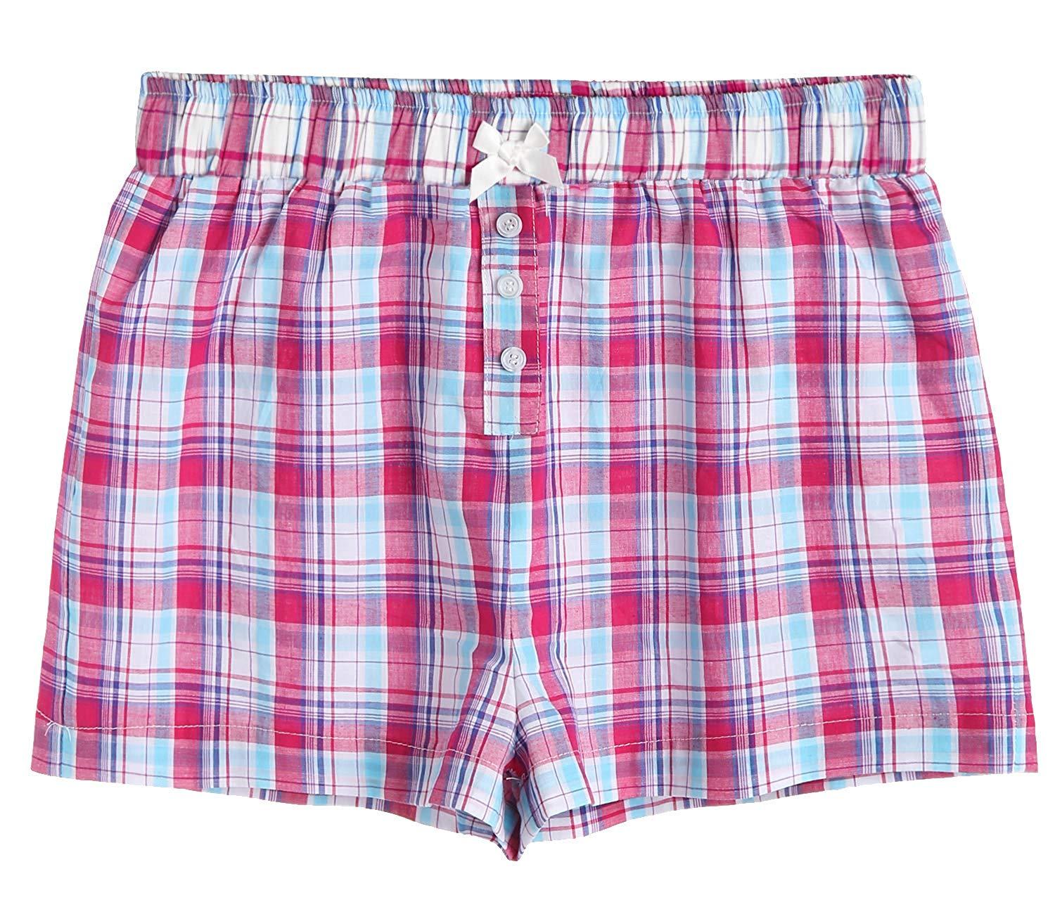 Women's Sleepwear Cotton Plaid Pajama Boxer Shorts - Latuza