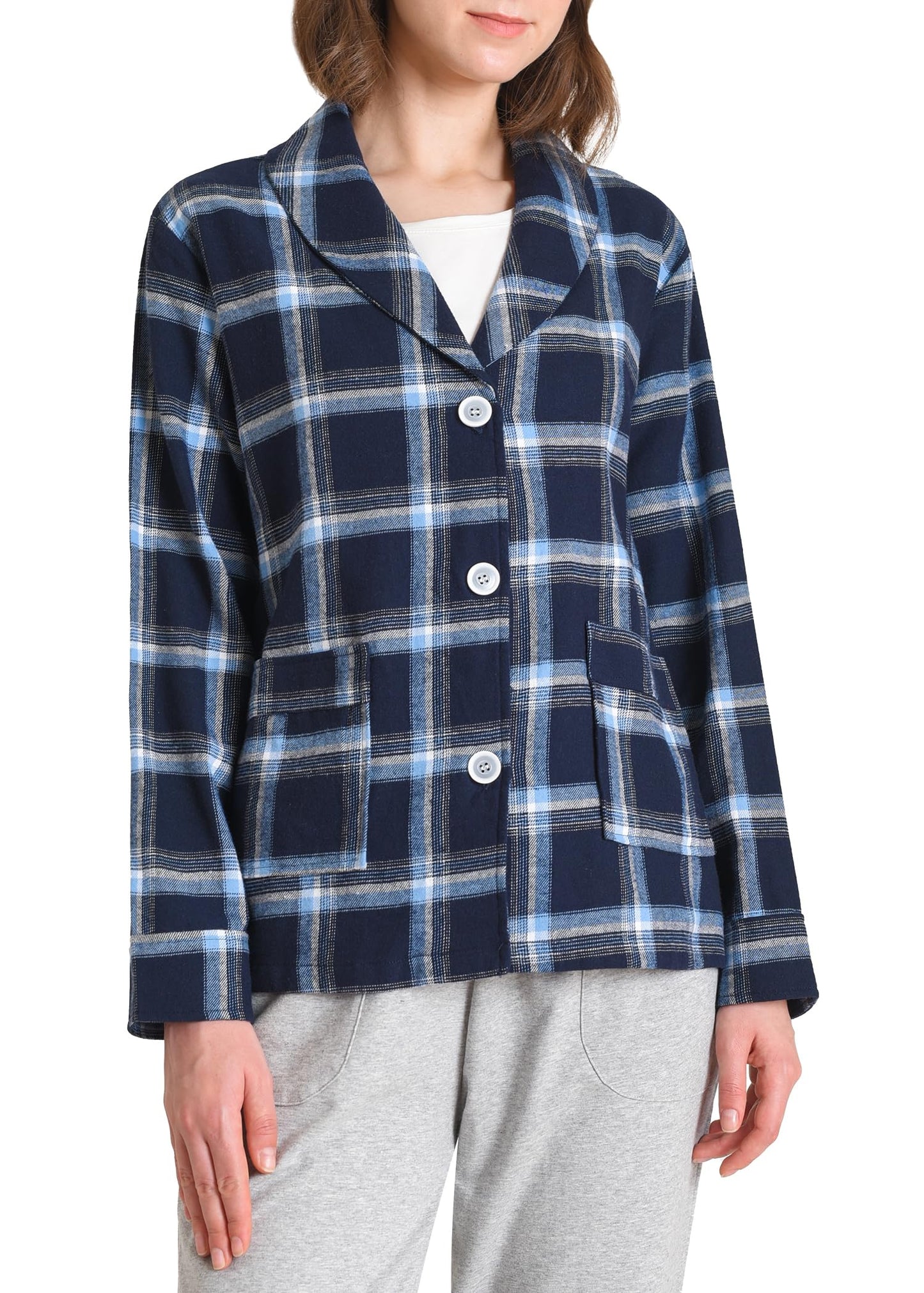 Women's Cotton Flannel Bed Jacket with Pockets- Latuza