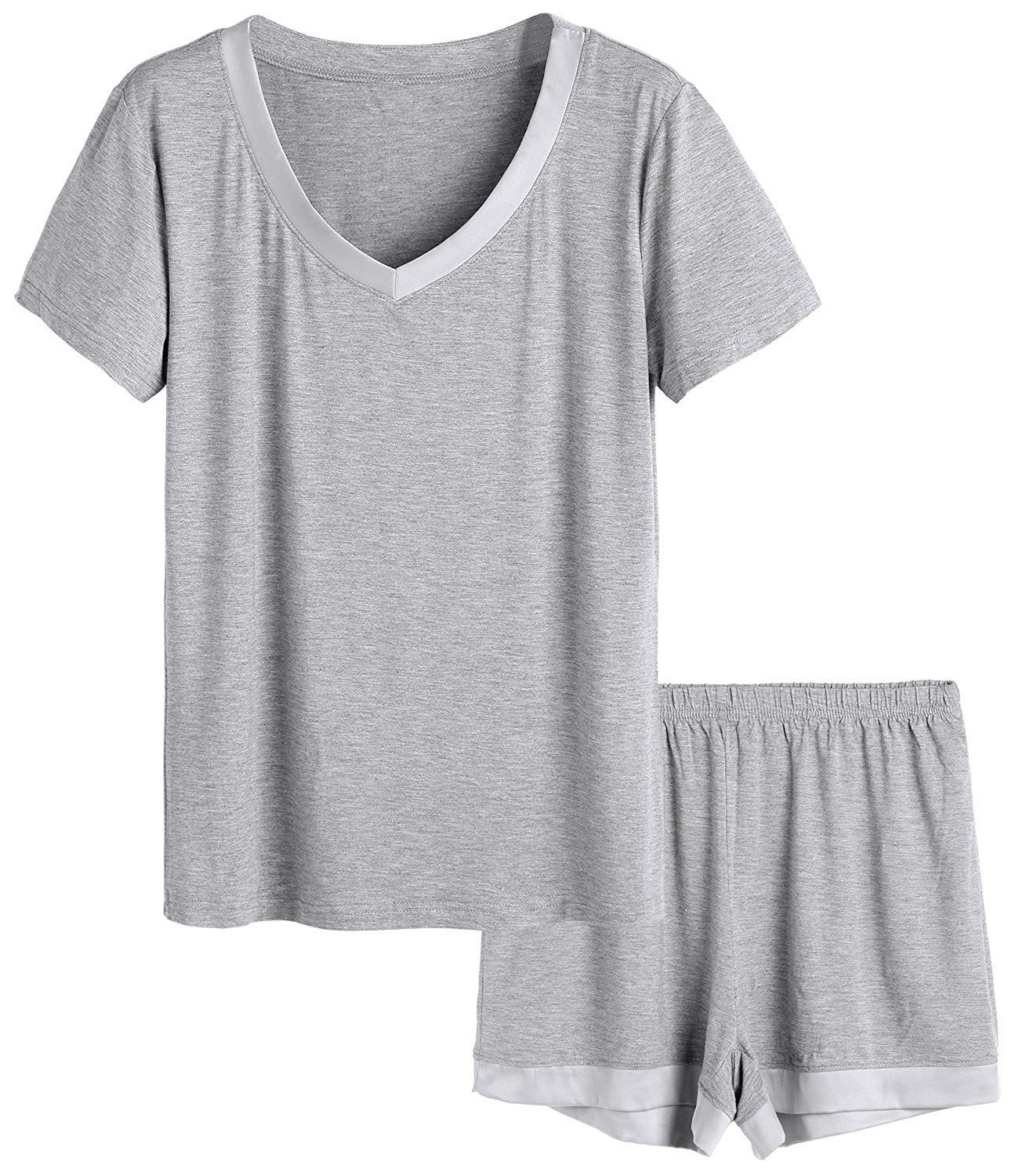 Women's V-Neck Short Sleeve Bamboo Pajama Set - Latuza