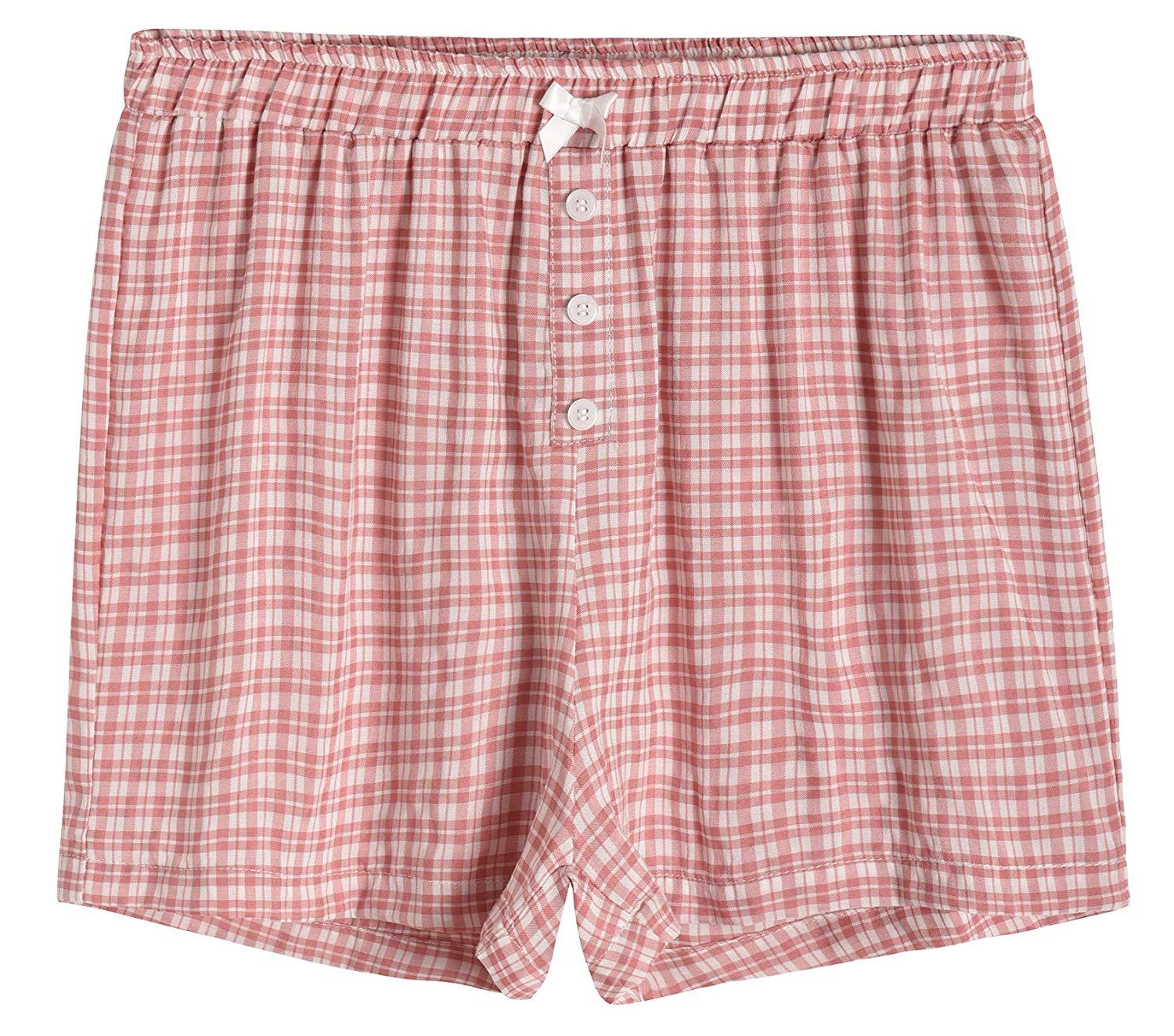 Women's Sleepwear Cotton Plaid Pajama Boxer Shorts - Latuza