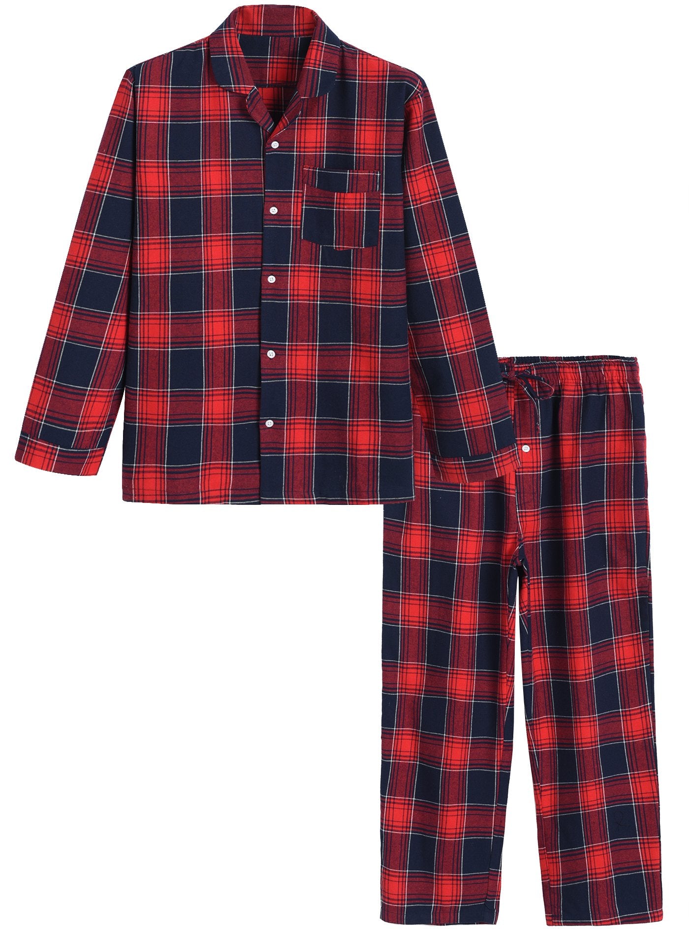 Men’s Cotton Pajama Set Plaid Woven Sleepwear - Latuza