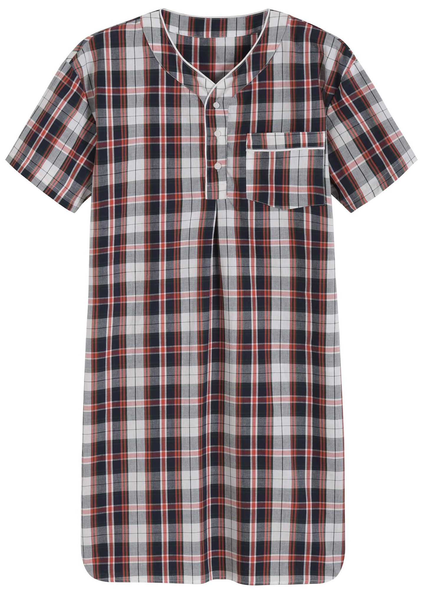 Men's Plaid Nightshirt Cotton Sleep Shirt - Latuza