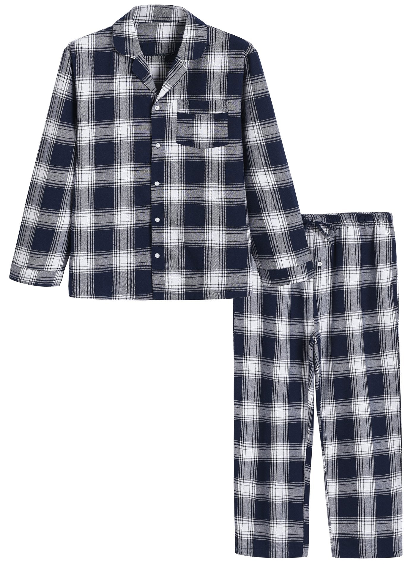 Navy Blue & Green Plaid Cotton Flannel Adult Footed Pajamas Sleeper Sleeper  