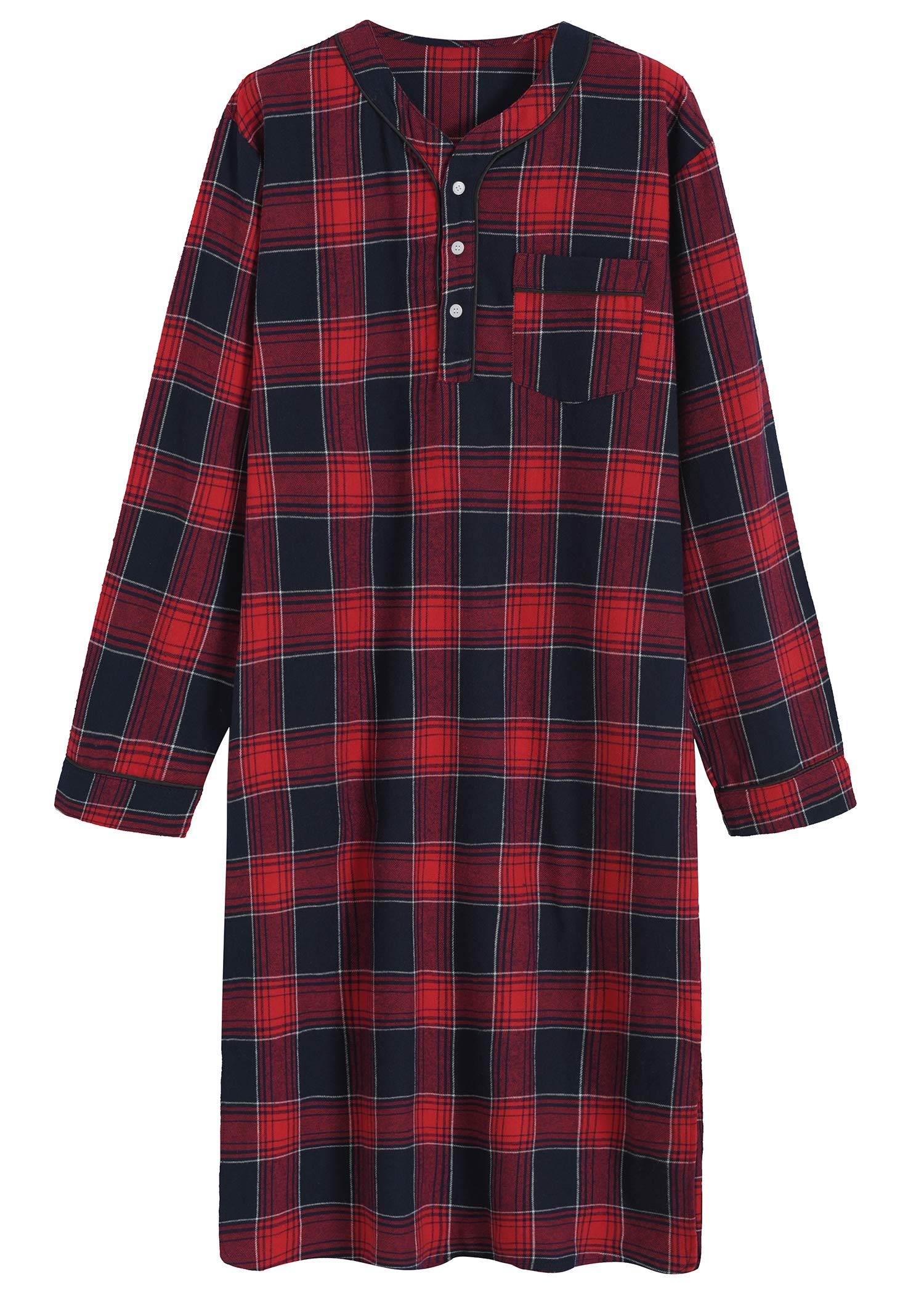 Men's Cotton Flannel Nightshirt Sleep Shirt - Latuza