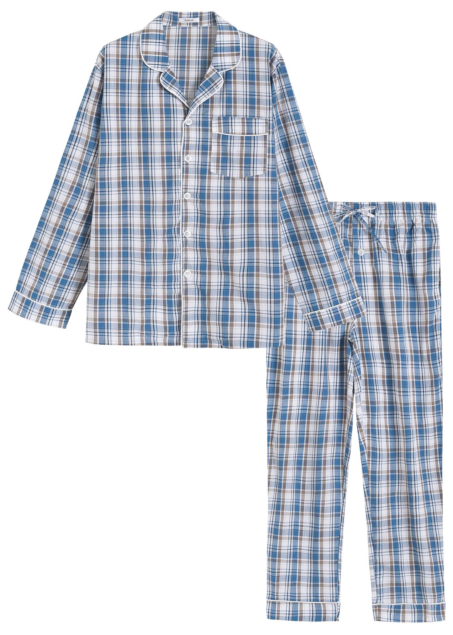 Men's Lightweight Cotton Pajamas Long Sleeves Shirt Pants Set - Latuza