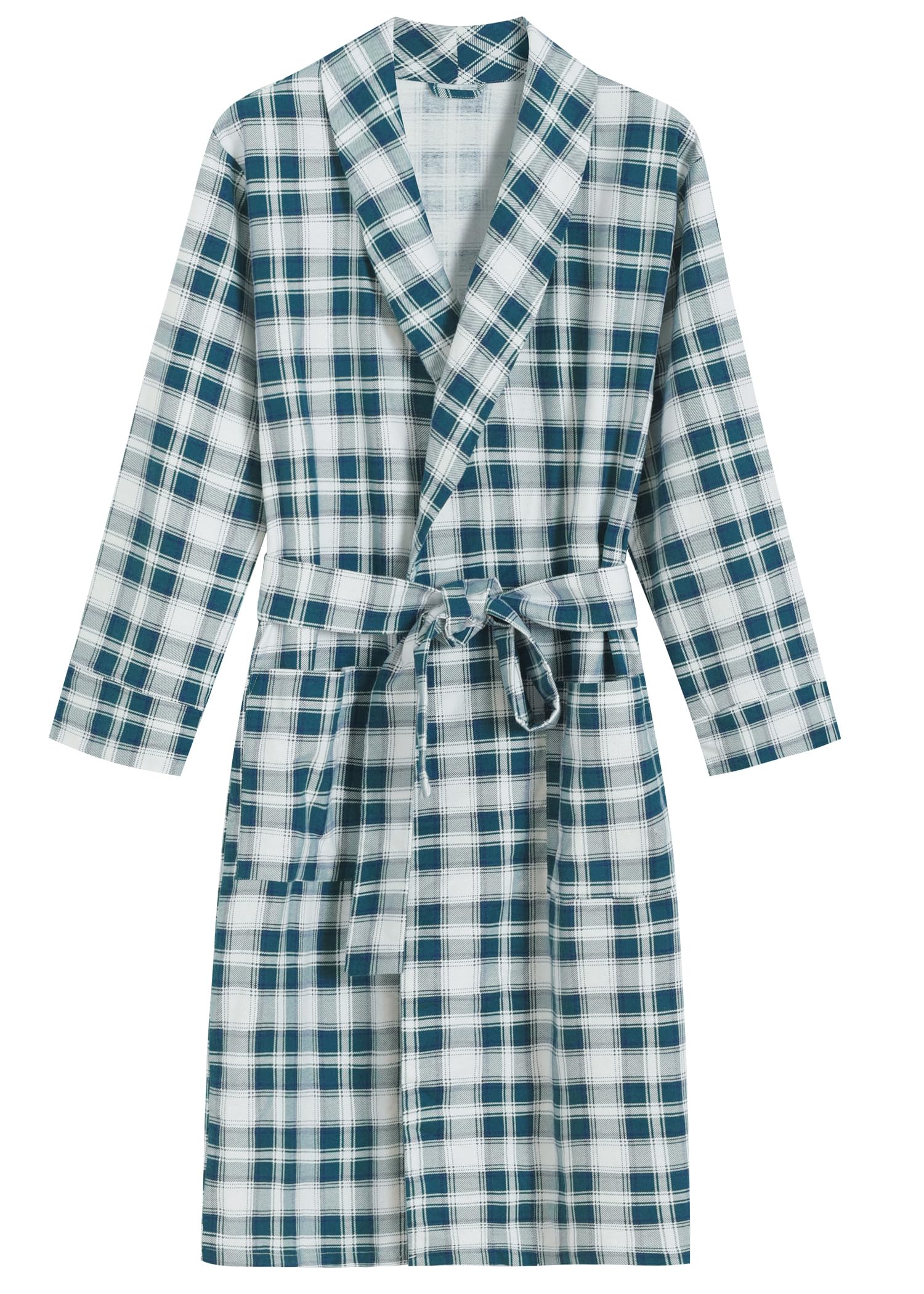 Men's Cotton Flannel Robe Soft Plaid Bathrobe - Available in Big & Tall - Latuza