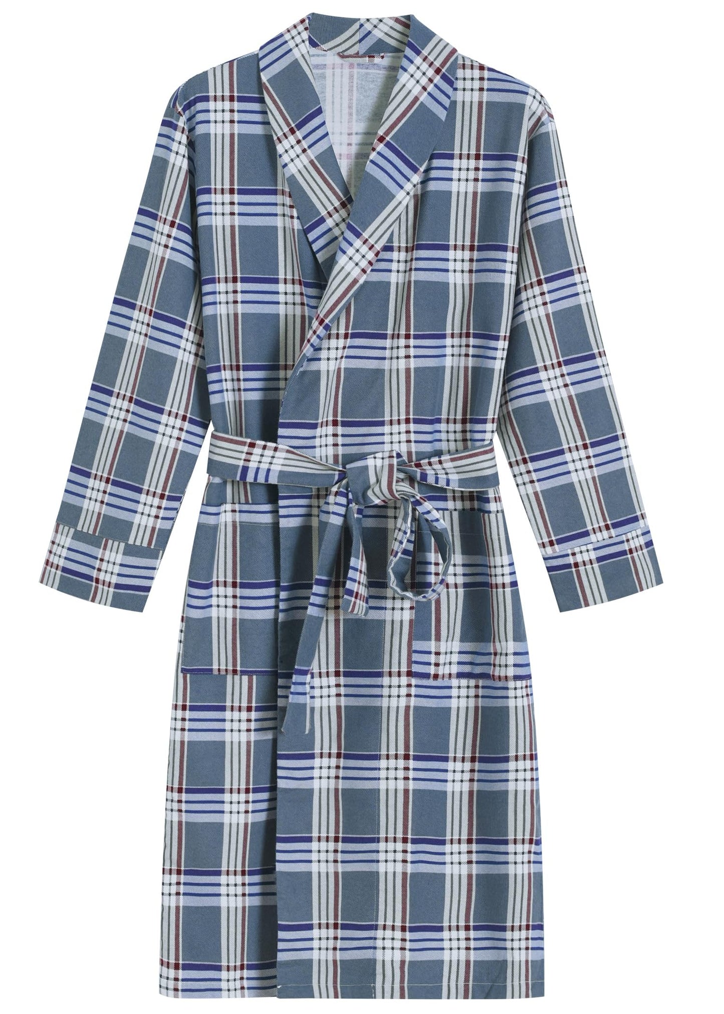 Men's Cotton Flannel Robe Soft Plaid Bathrobe - Available in Big & Tall - Latuza