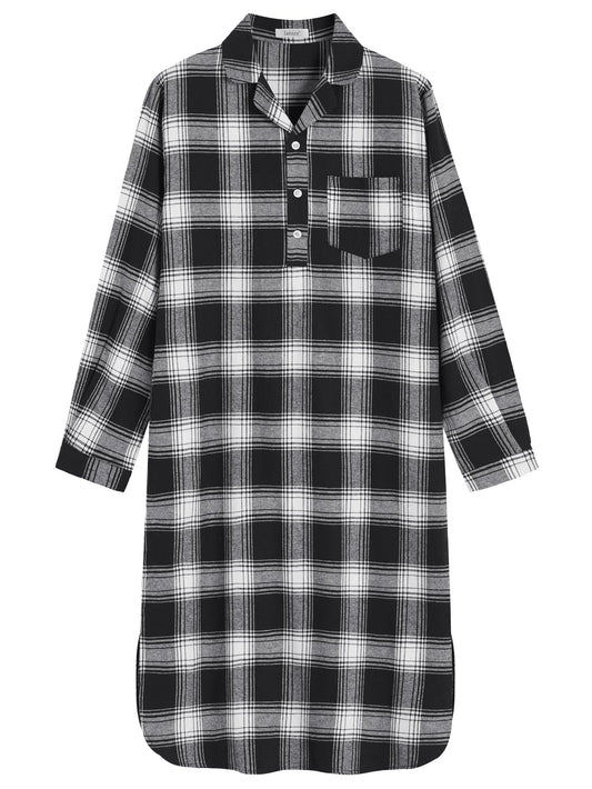 Men's Cotton Flannel Nightshirts Long Sleeve Night Gown - Latuza