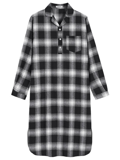 Men's Cotton Flannel Nightshirts Long Sleeve Night Gown - Latuza