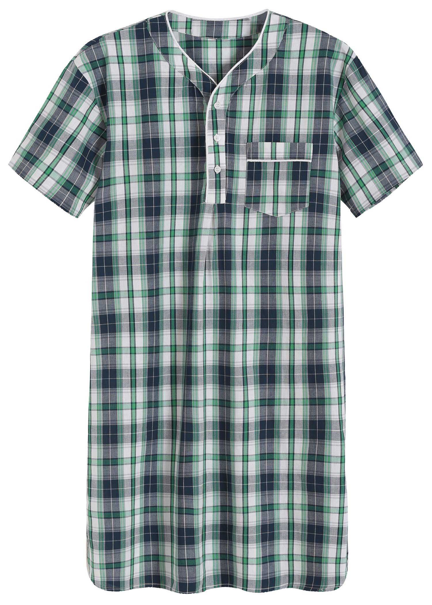 Men's Plaid Nightshirt Cotton Sleep Shirt - Latuza