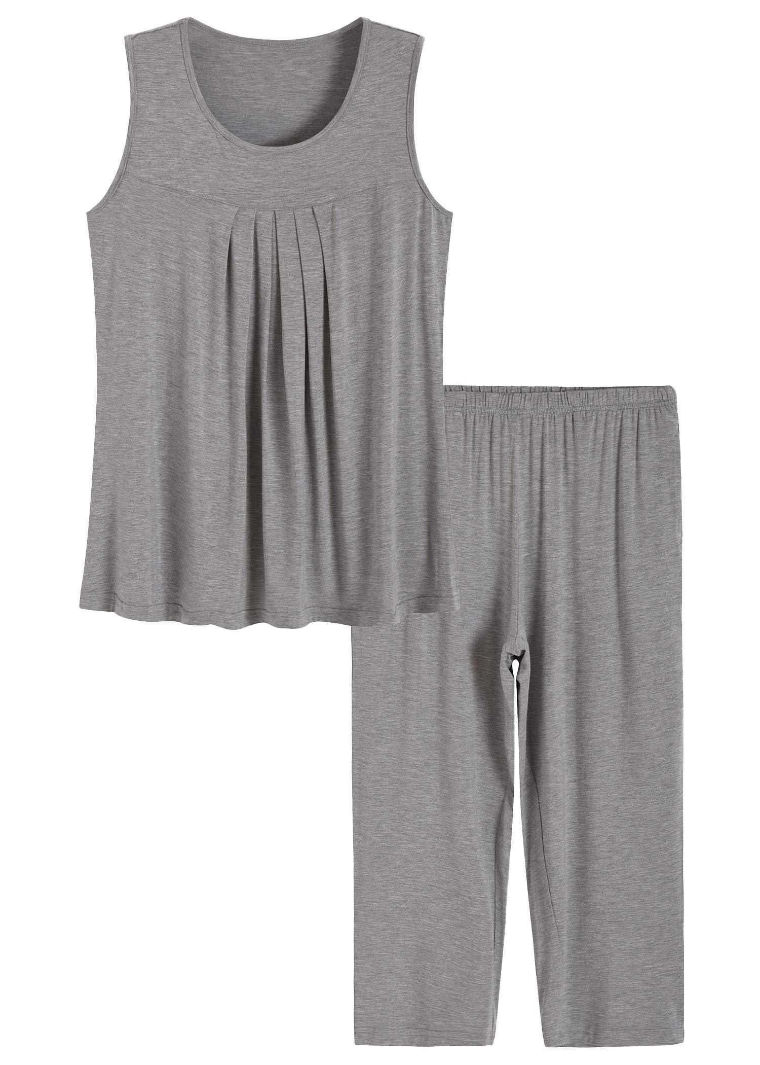 Women's Pleated Tank Top Capris Pajamas Set - Latuza