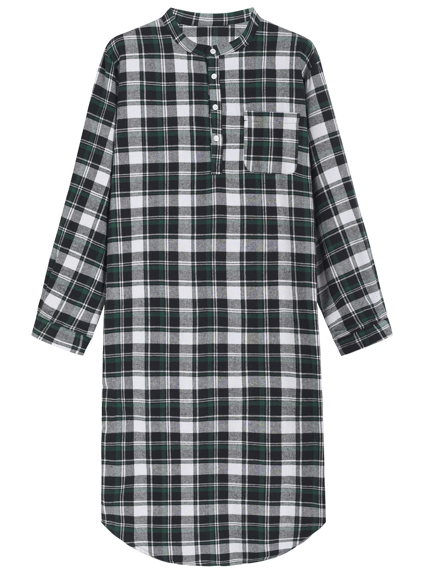 Men's Long Sleeves Cotton Flannel Nightshirt Nightgown - Latuza
