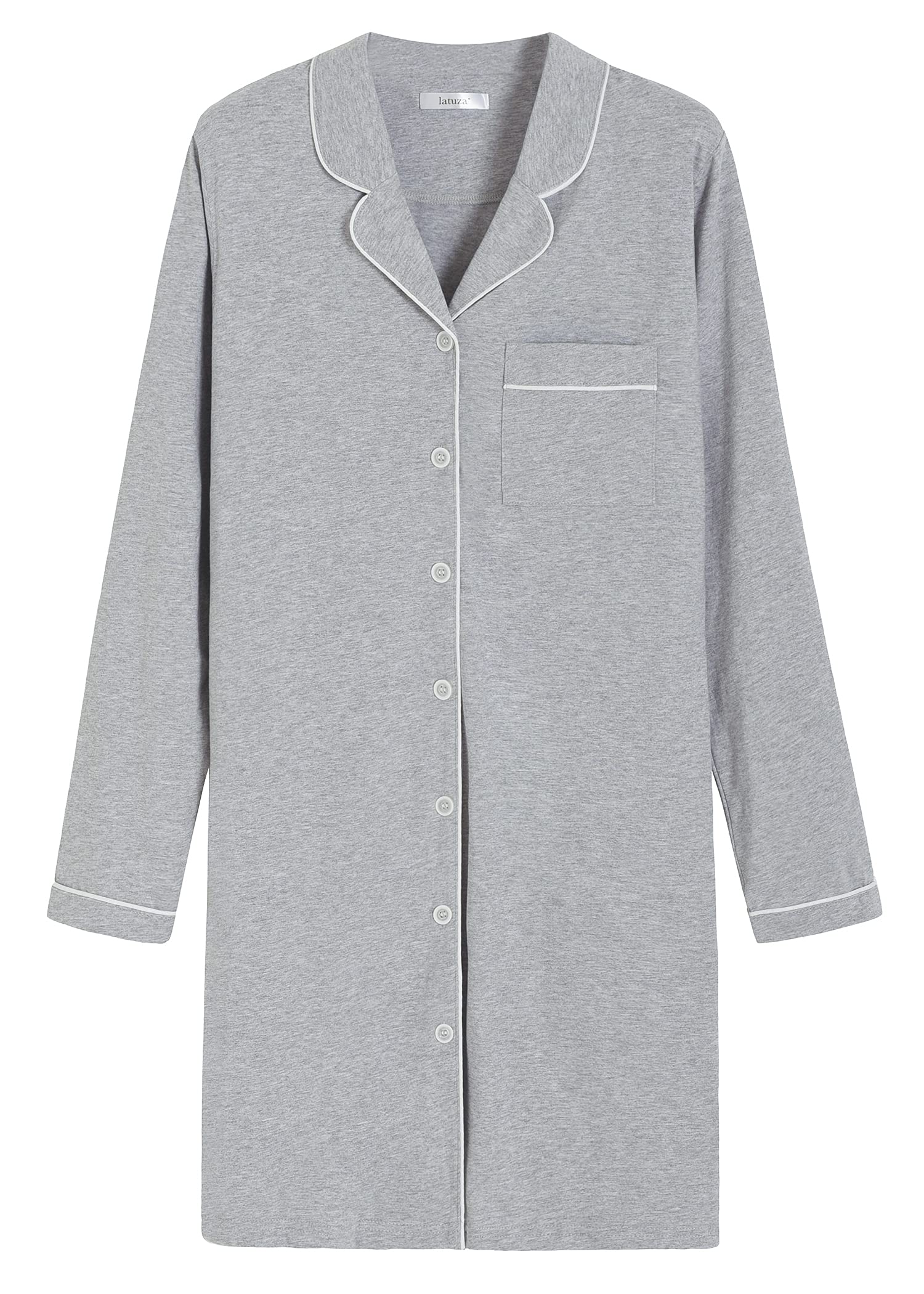 Women's Cotton Nightshirt Button Up Long Sleeves Sleep Shirt - Latuza