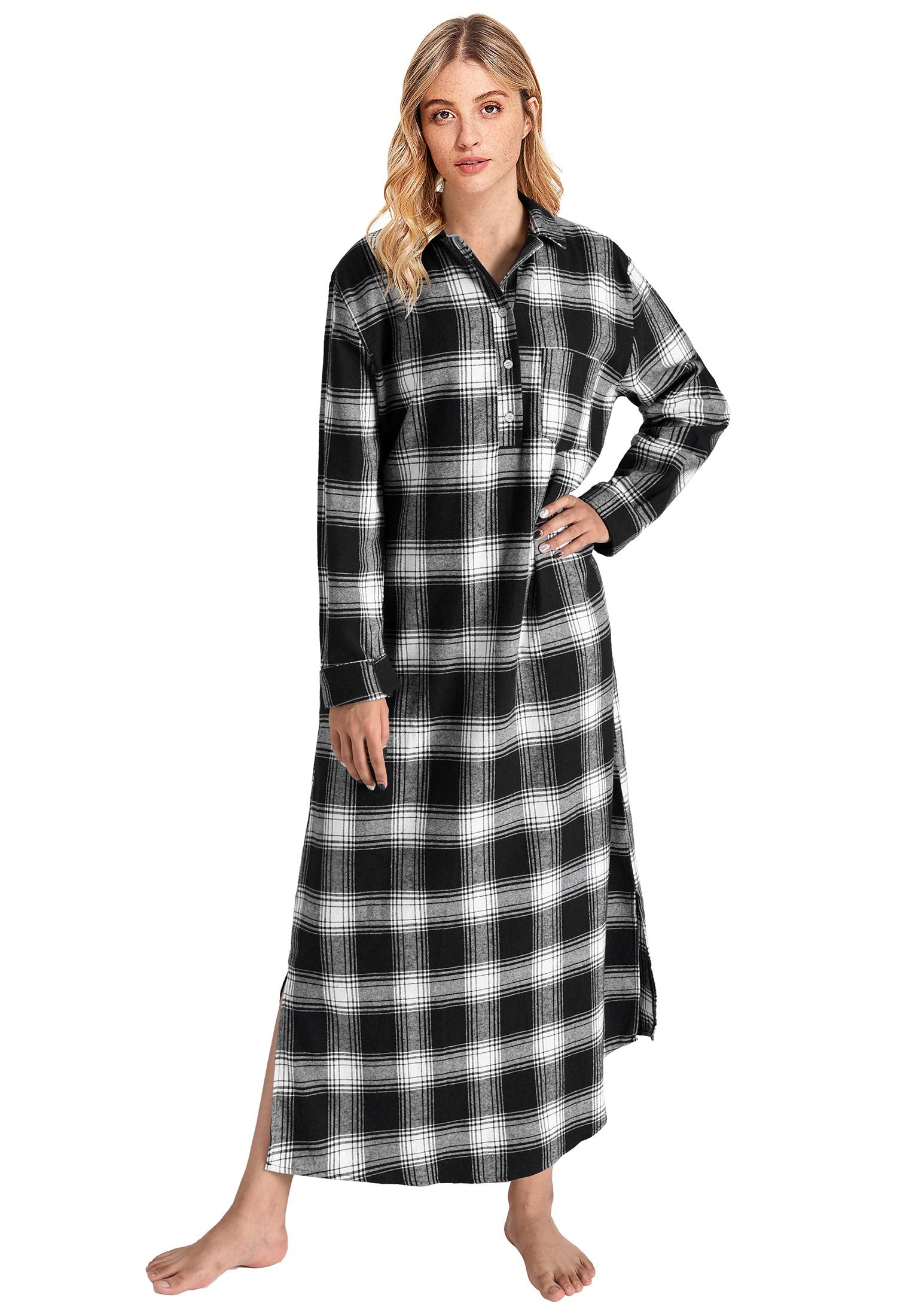 Womens Flannel Nightgown 100% Cotton Flannel Red Plaid Sleep  Dress/Nightshirt