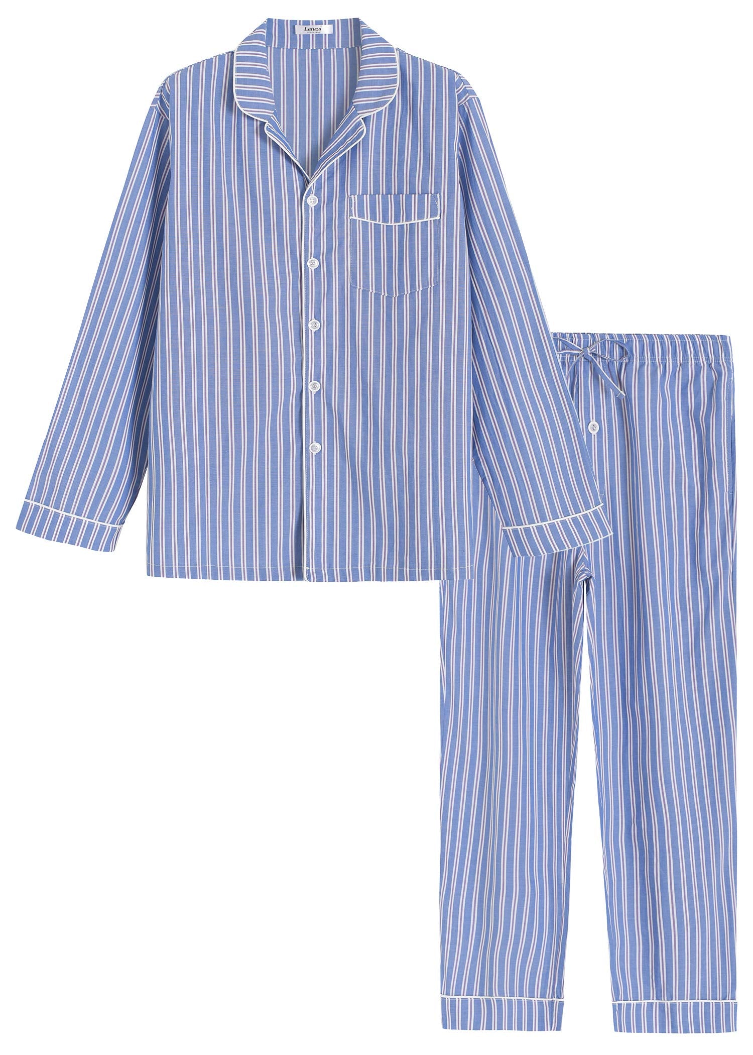 Men's Lightweight Cotton Pajamas Long Sleeves Shirt Pants Set - Latuza