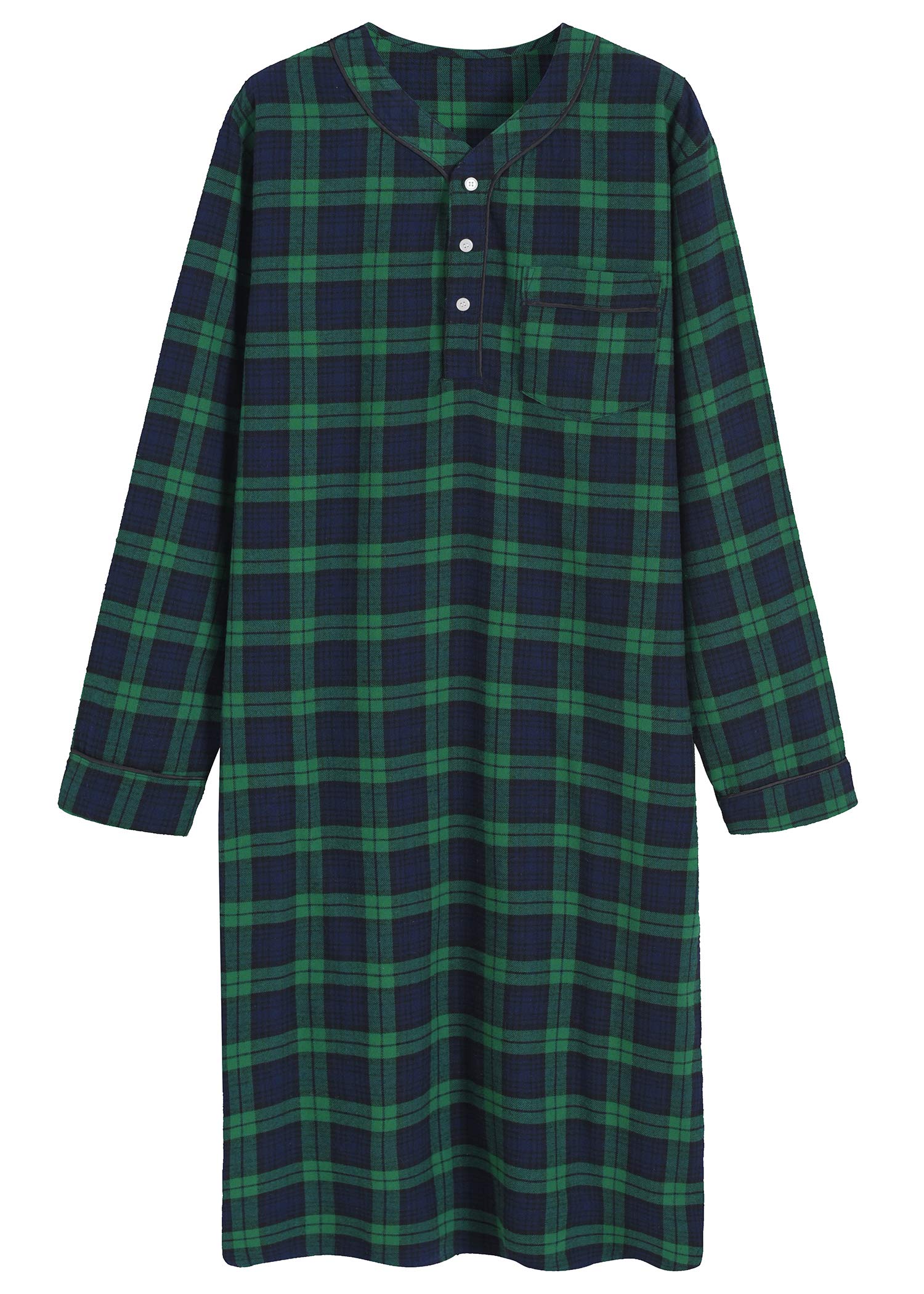 Men's Cotton Flannel Nightshirt Sleep Shirt - Latuza