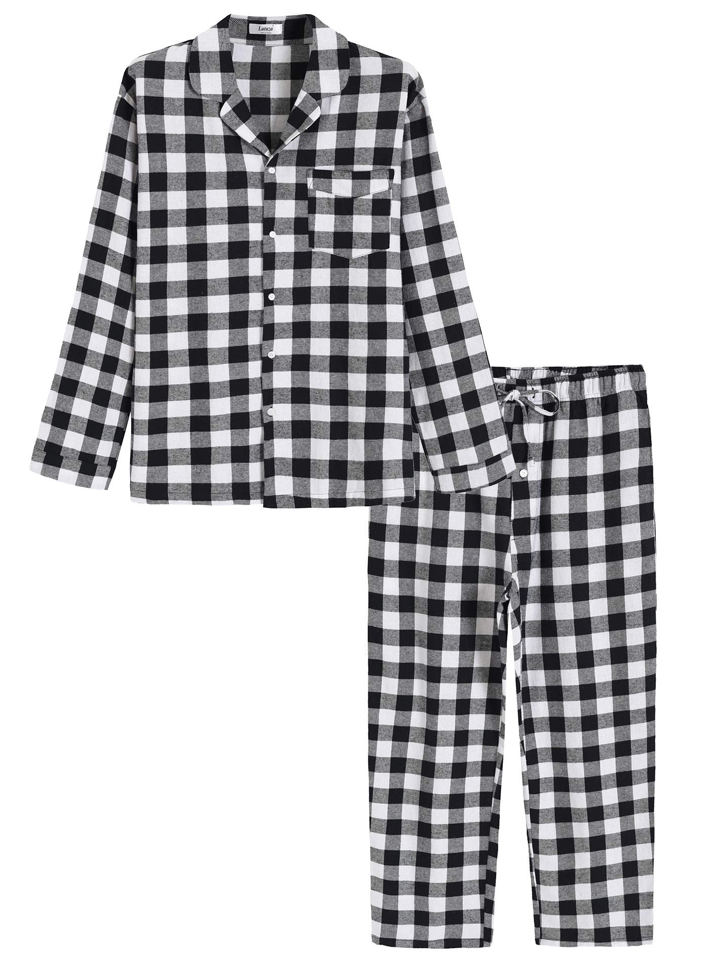 Men’s Cotton Pajama Set Plaid Woven Sleepwear - Latuza