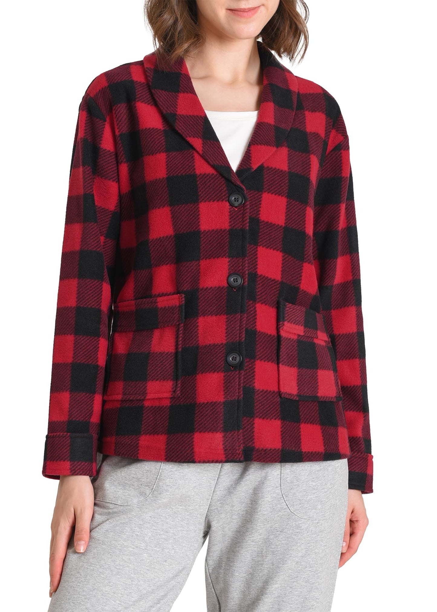 Women's Warm Fleece Bed Jacket with Pockets- Latuza