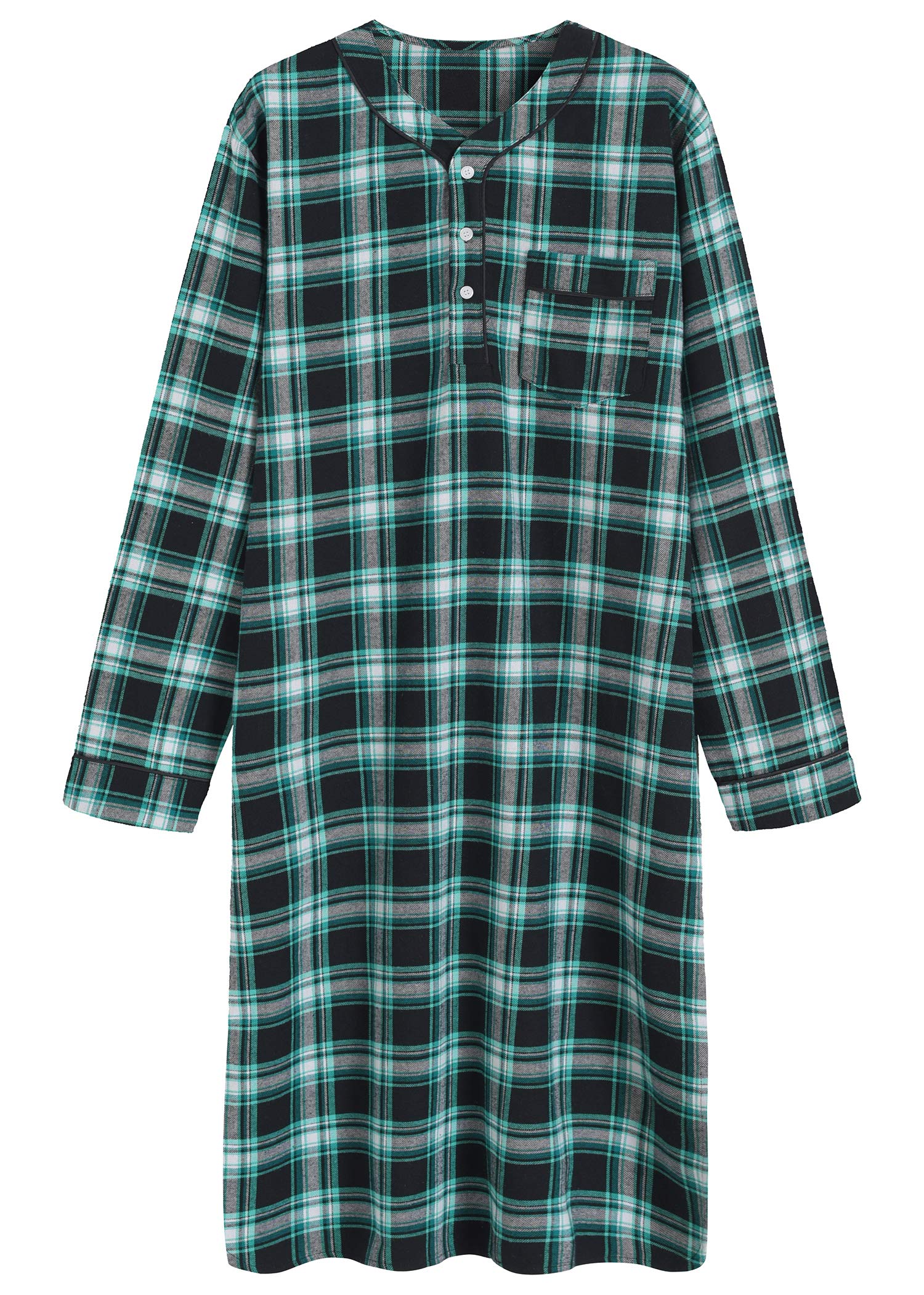 Men's Cotton Flannel Nightshirt Sleep Shirt - Latuza