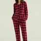 Women's Plaid Fleece Pajamas Set Notch Collar Shirt and Pants