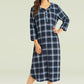 Women's Plaid Flannel Nightgown Warm Cotton Midi Nightgown