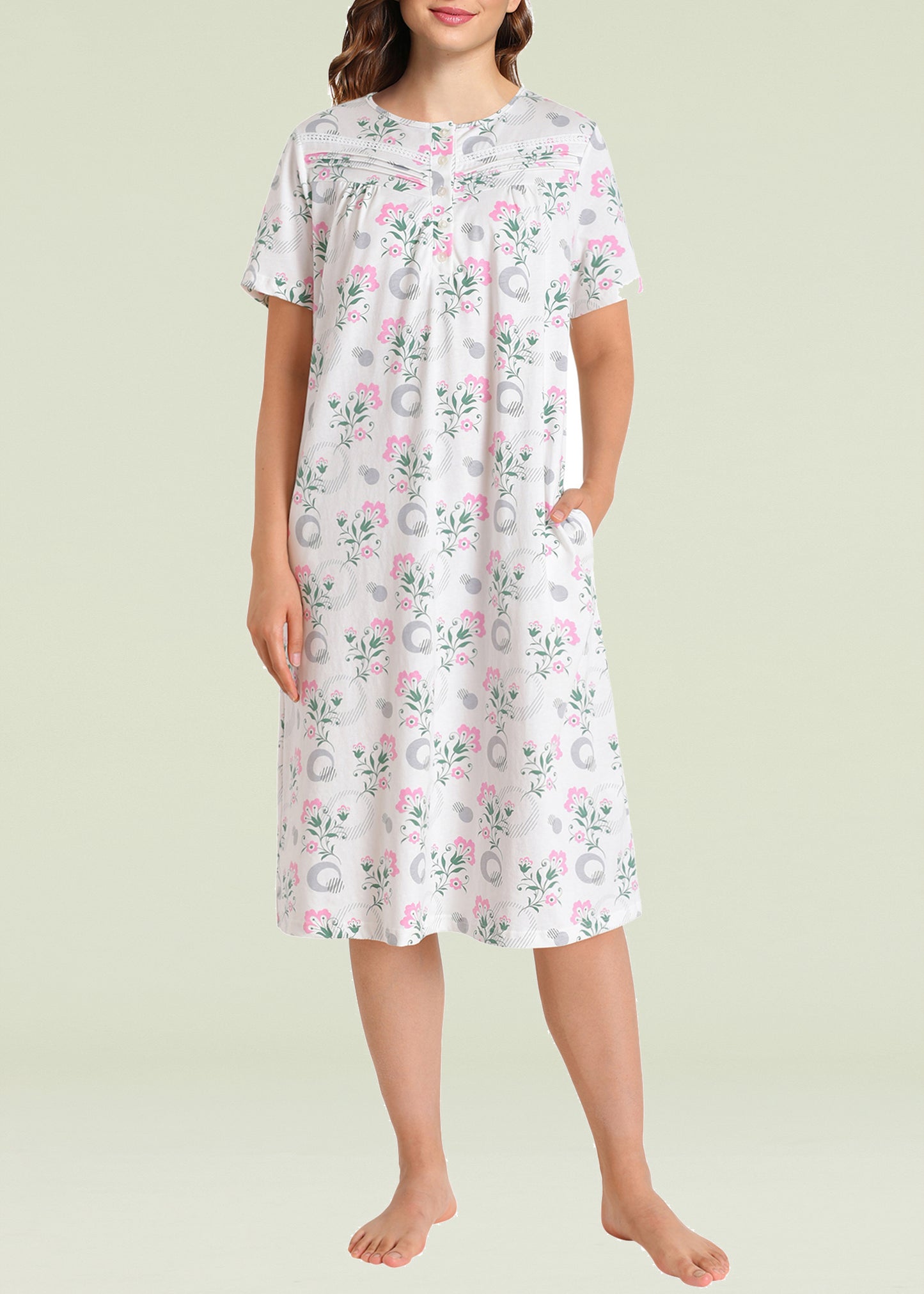 Women's Old Fashioned Soft Cotton Floral Nightgown