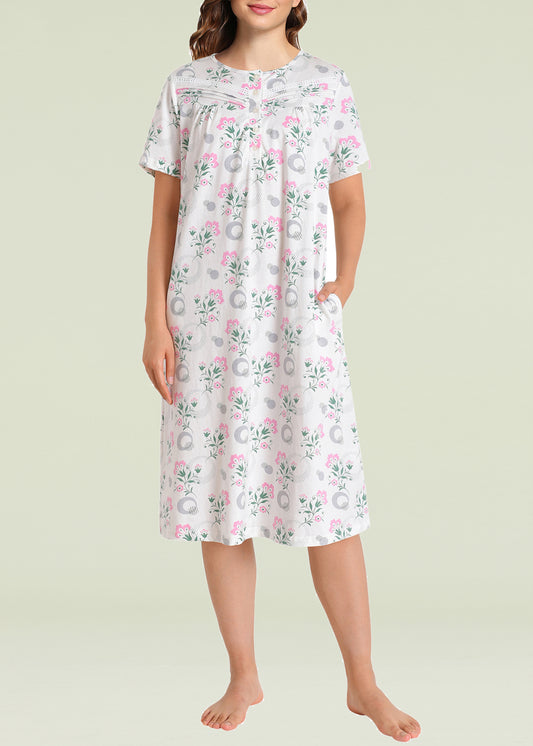 Women's Old Fashioned Soft Cotton Floral Nightgown