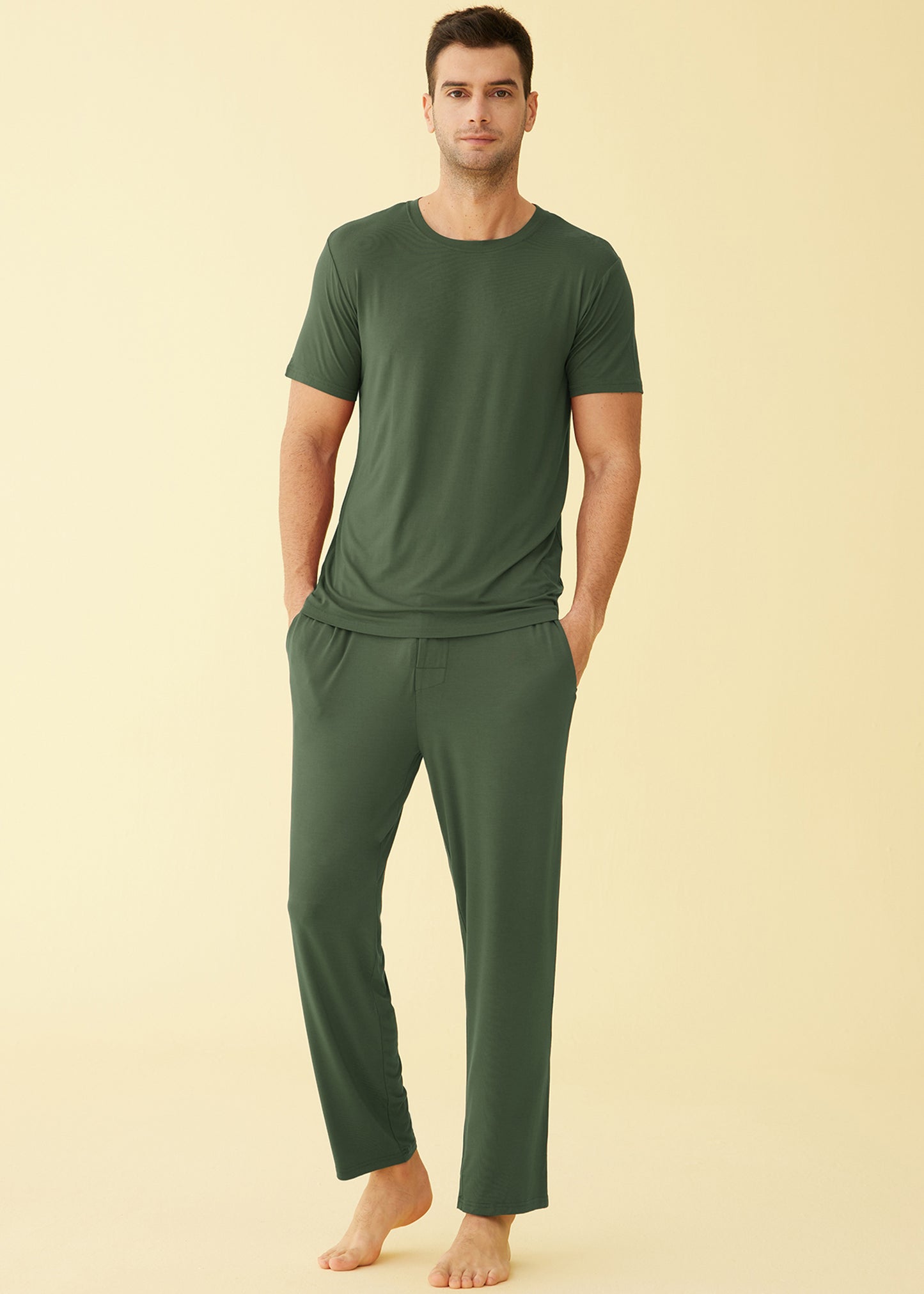 Men's Bamboo Viscose Pajamas Set Shirt and Pants with Pockets