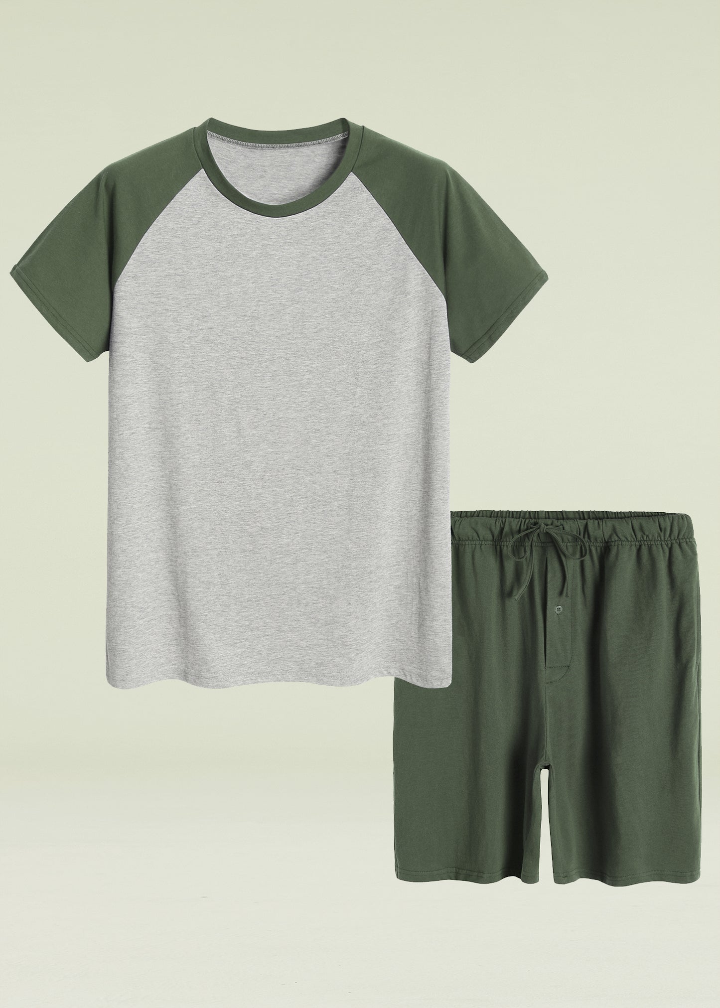 Men's Raglan Shirt and Shorts Pajamas Set with Pockets