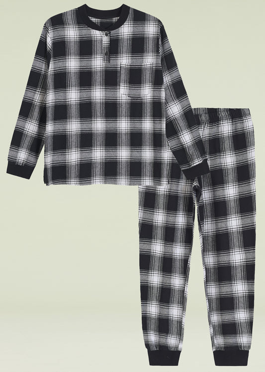 Women's Flannel Cotton Plaid Jogger Pants Pajamas Set