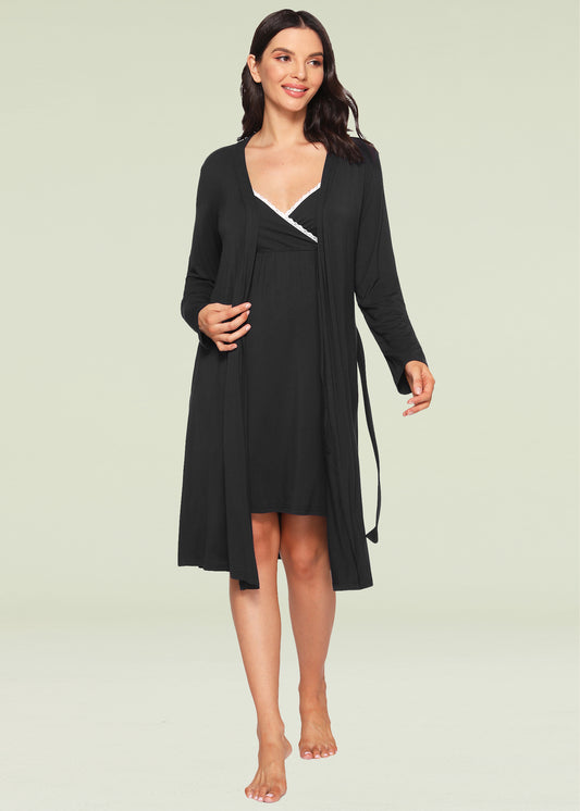 Women's Bamboo Viscose Nursing Nightgown and Robe Set