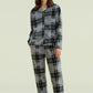 Women's Plaid Fleece Pajamas Set Notch Collar Shirt and Pants