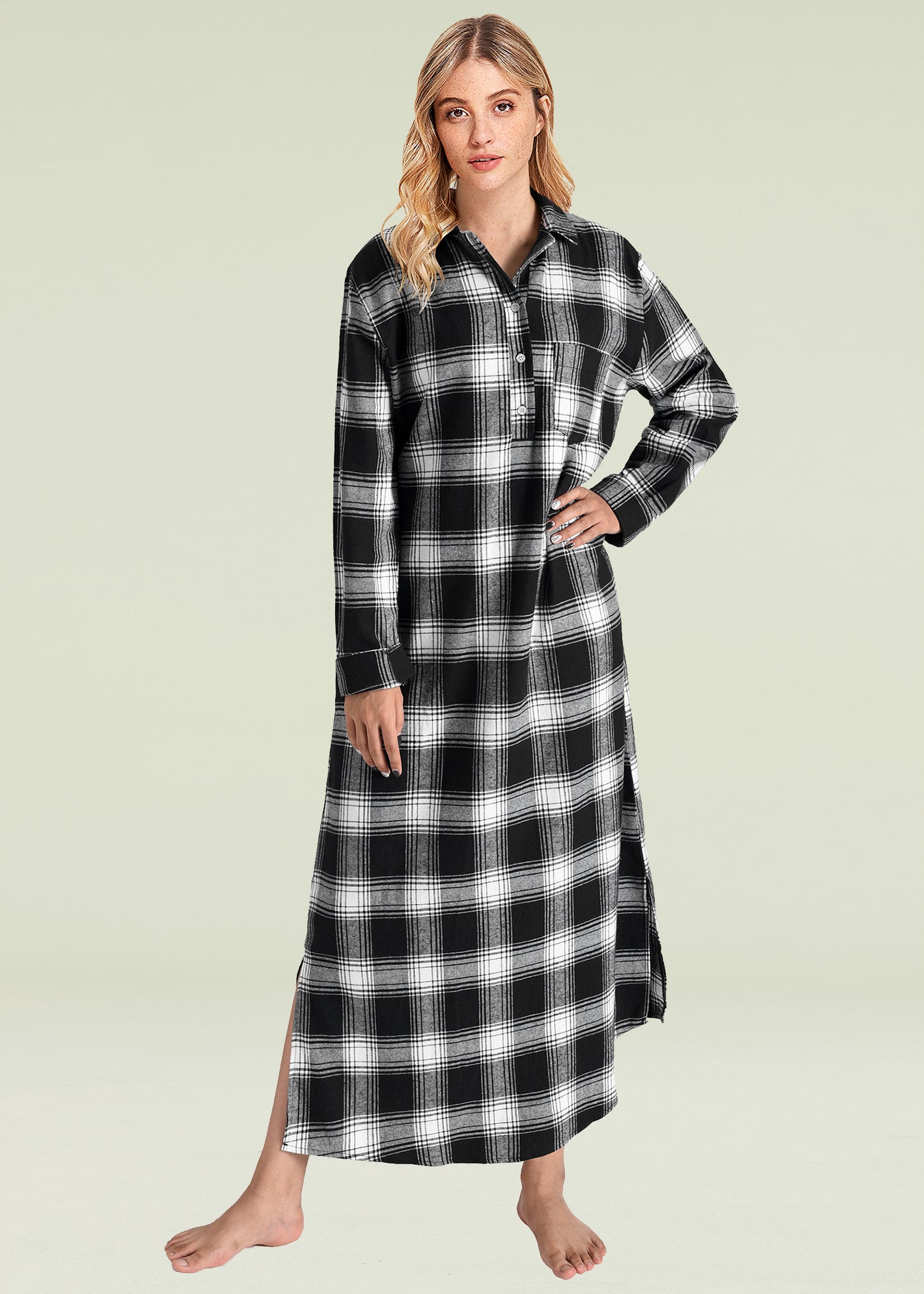 Women's Plaid Flannel Nightgowns Full Length Sleep Shirts