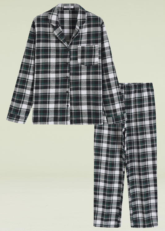 Women's Cotton Flannel Pajamas Shirt and Pants with Pockets