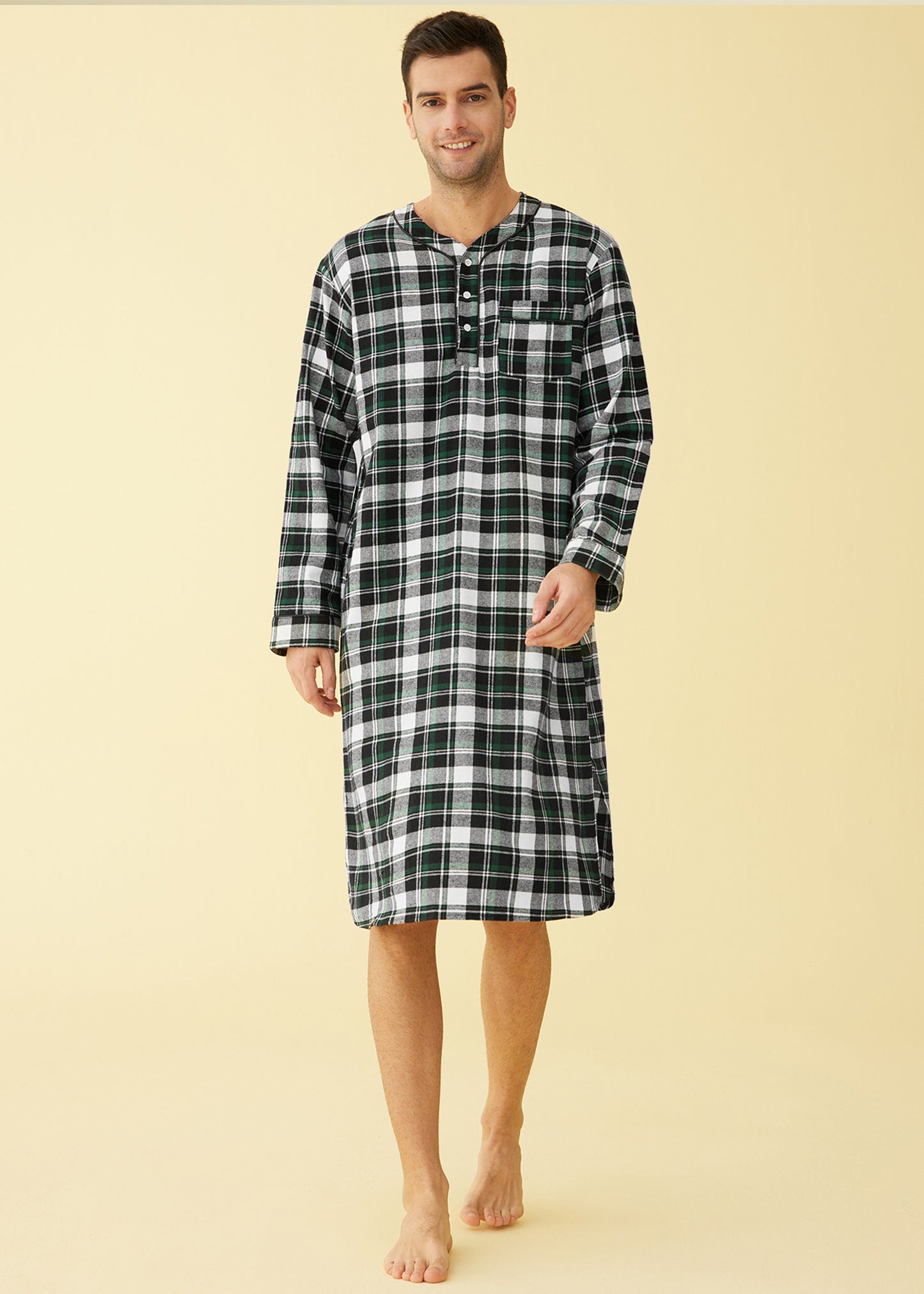 Men's Cotton Flannel Nightshirt Sleep Shirt