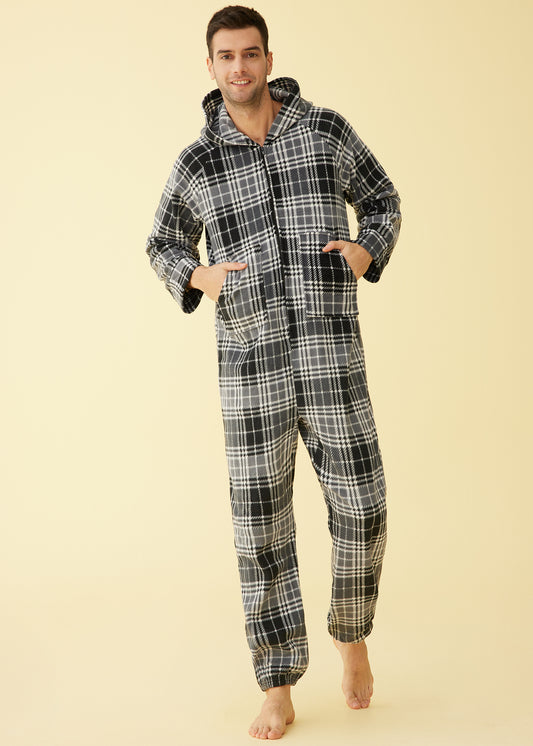 Adults Fleece Hooded Onesie Pajamas for Men