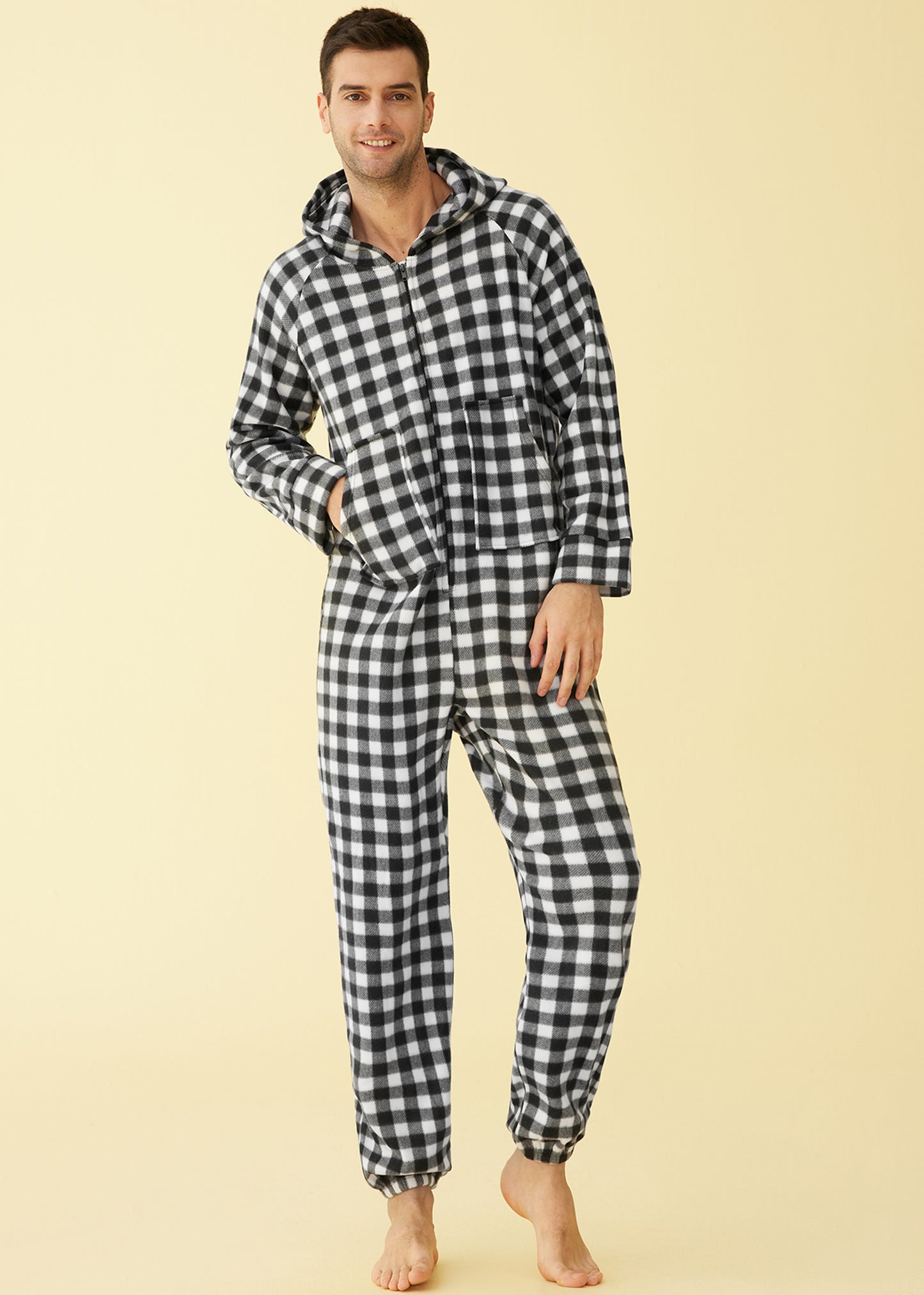 Adults Fleece Hooded Onesie Pajamas for Men