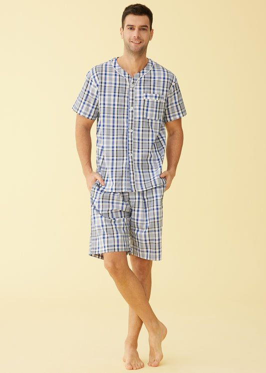 Men's Summer Cotton Pajamas Shorts Set